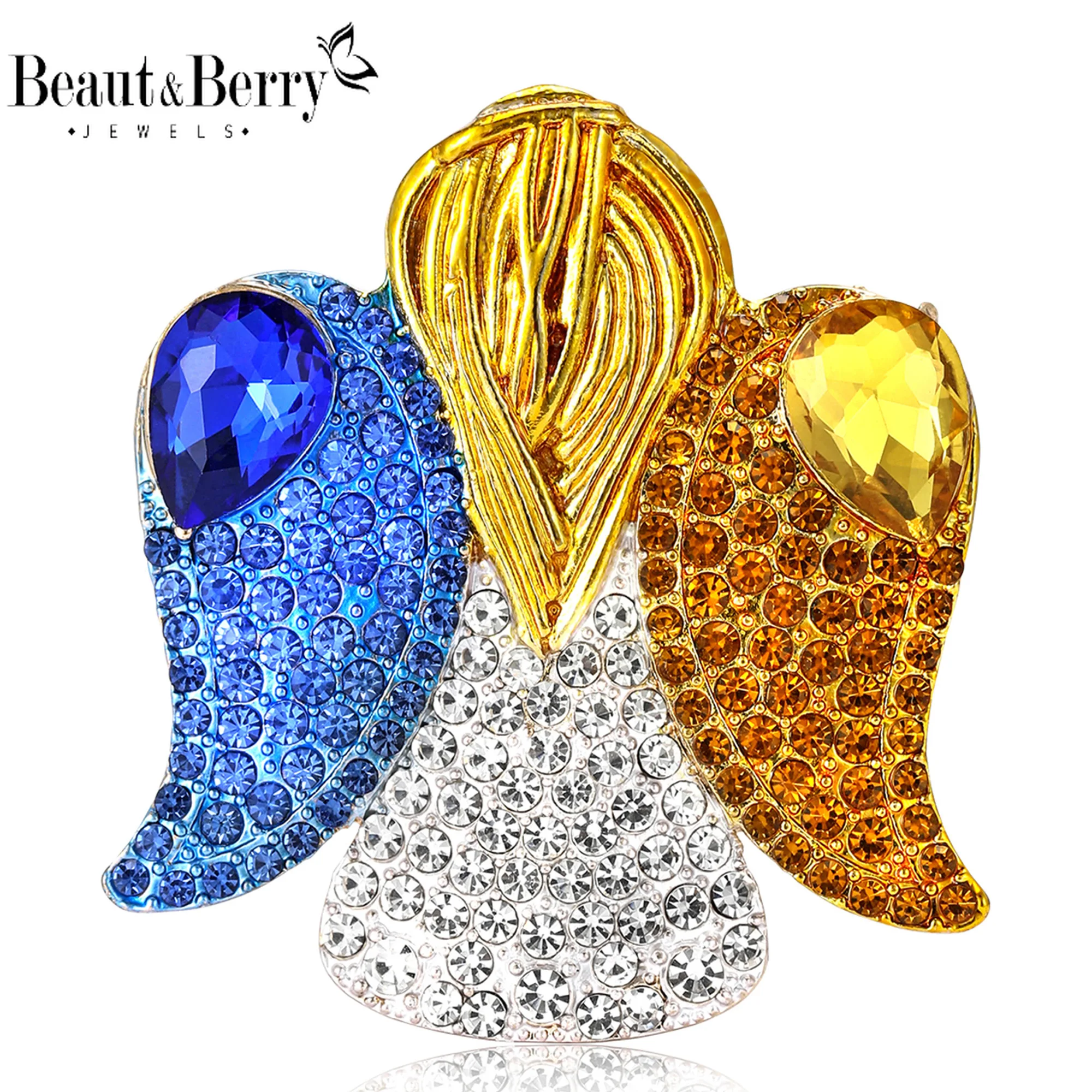 

Beaut&Berry Ukrainian Rhinestone Peace Angel Girl Brooches for Women Unisex Character Pins Casual Party Accessories Friend Gifts