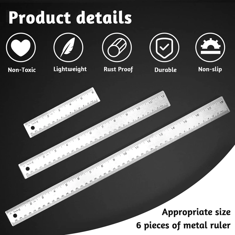 Metal Ruler 3 Pieces Stainless Steel Ruler With Cork Backing Non Slip Straight Edge Metal Ruler For Office School Work