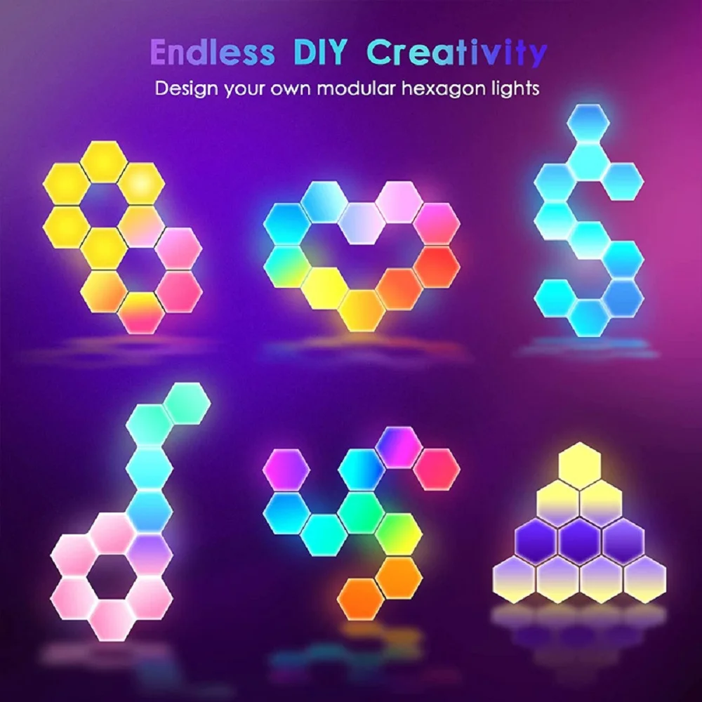 RGB Intelligent Hexagonal Wall Lamp Color-changing Night Light DYI Shape Music Rhythm APP Control For Game Room Bedroom