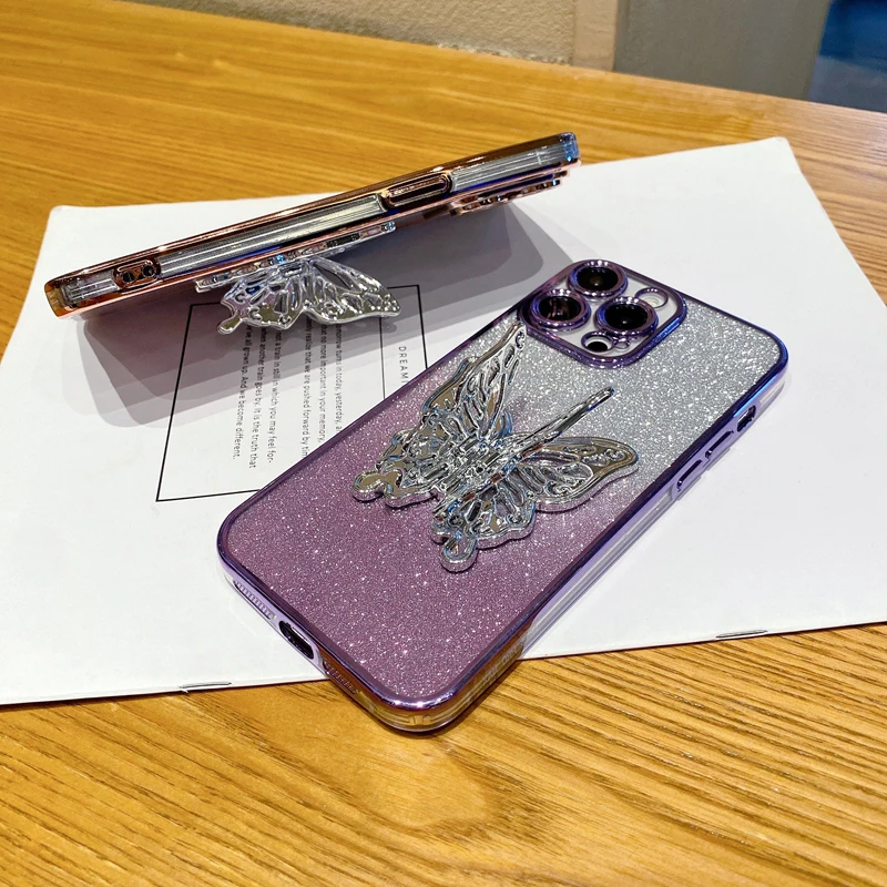 reno7pro Butterfly Luxury Bling Gilitter Phone Holder Case For Oppo Reno 7 9 8 10 6 Pro Plus 8T 5k 6Z 4 3 2 7SE 2z 4G 5G Cover