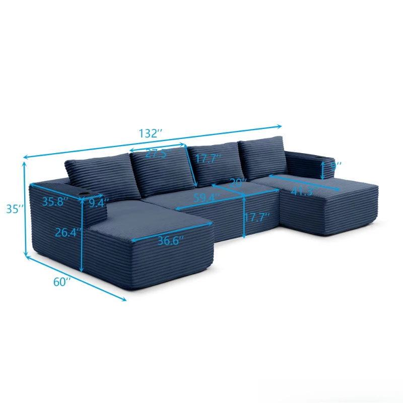Super large cloud boneless sponge sofa recliner modern corduroy square combined sofa cushion backrest deep