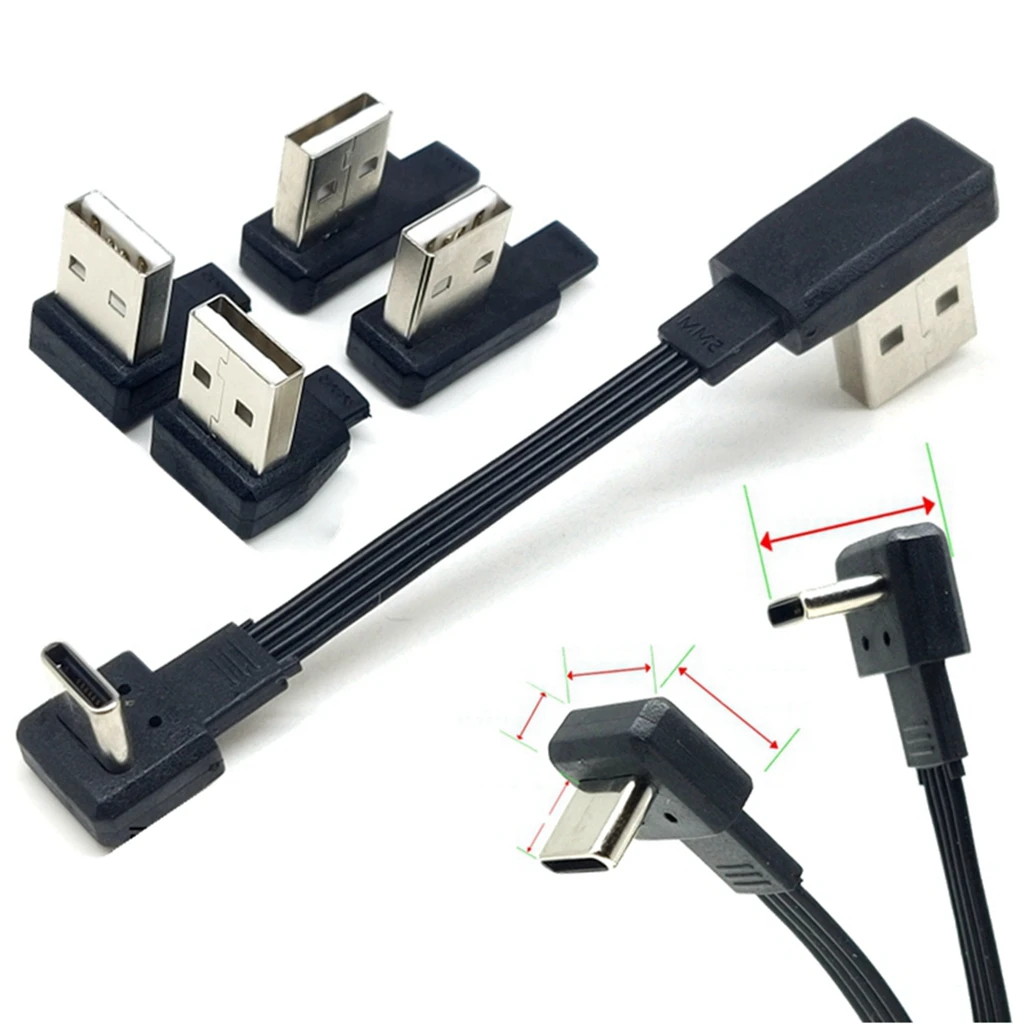 

Short line flat USB elbow to Type-c male charging data cable connector soft right angle soft flat cable 2.0 version 5-100CM