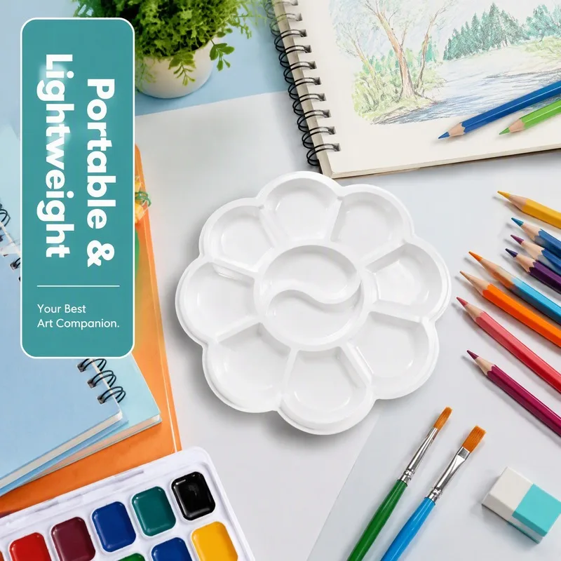 20PCS 10‑Well Disposable Flower Paint Palette, White Plastic Mixing Tray for Watercolor Gouache Acrylic Student Art Supplies