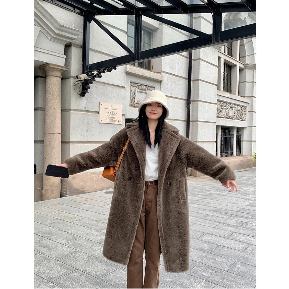 

Women Lamb Wool Winter Teddy Bear Coat 2024 Real Fur Sheep Shear Fur Warm Women's Wool Granule Coat