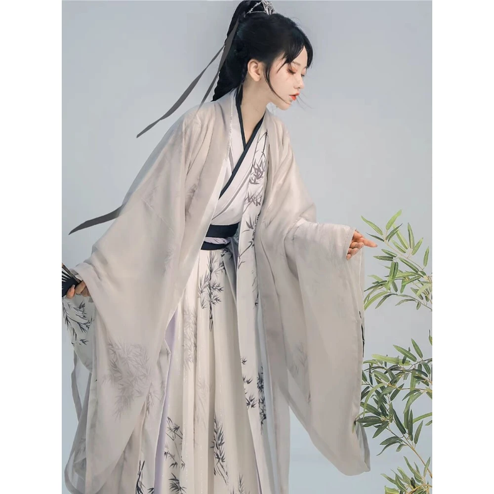 Original Ancient Chinese Hanfu for Women, Cross-Collar Waist-High Wei Jin Inspired Design Song Dynasty Traditional Costume