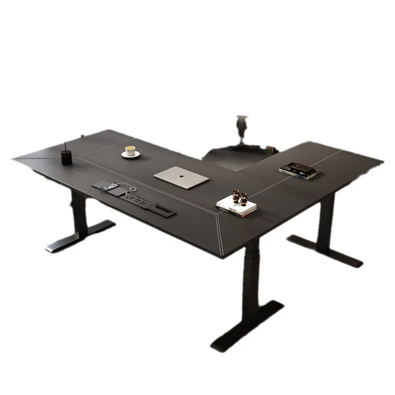 

Corner Electric Lifting Table Computer Desk Desktop Desk L-shaped Corner Leather Desk Solid Wood Intelligent Lifting