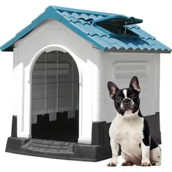 US Folding Large Dog House Outdoor Plastic Doghouse with Adjustable Skylight and Elevated Base Water Resistant Pet House