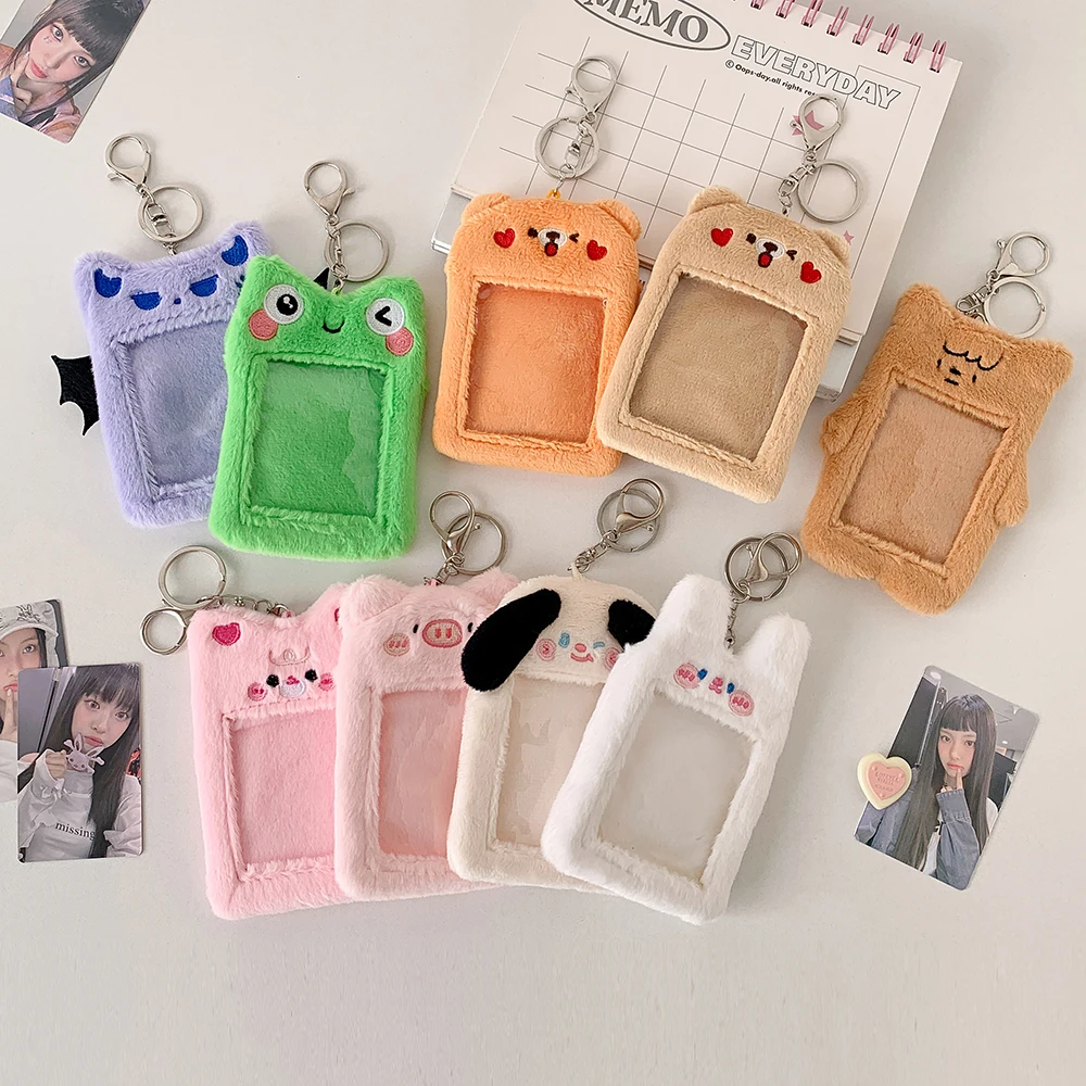 Ins Style Kawaii Animal Shaped Mini Card Holder Plush Soft Card Holder Photo Sticker Holder Backpack Hanging Decorations