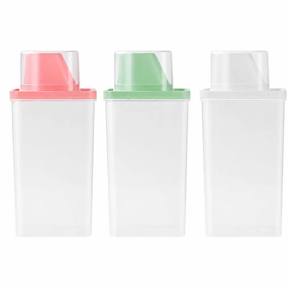 Transparent Laundry Detergent Container with Measuring Cup Sealed Washing Powder Storage Box Moisture-proof