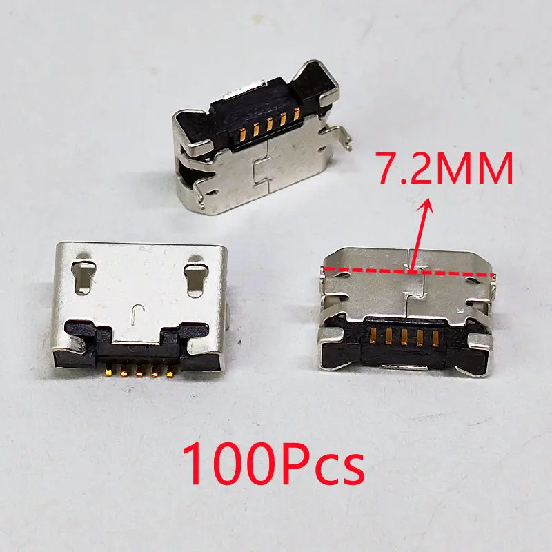 100Pcs Micro USB Flat Mouth 5.9/6.4/7.2mm 5Pin SMT Tail Charging Connector For Smartphone Mobile Phone Charging Socket Port 5P