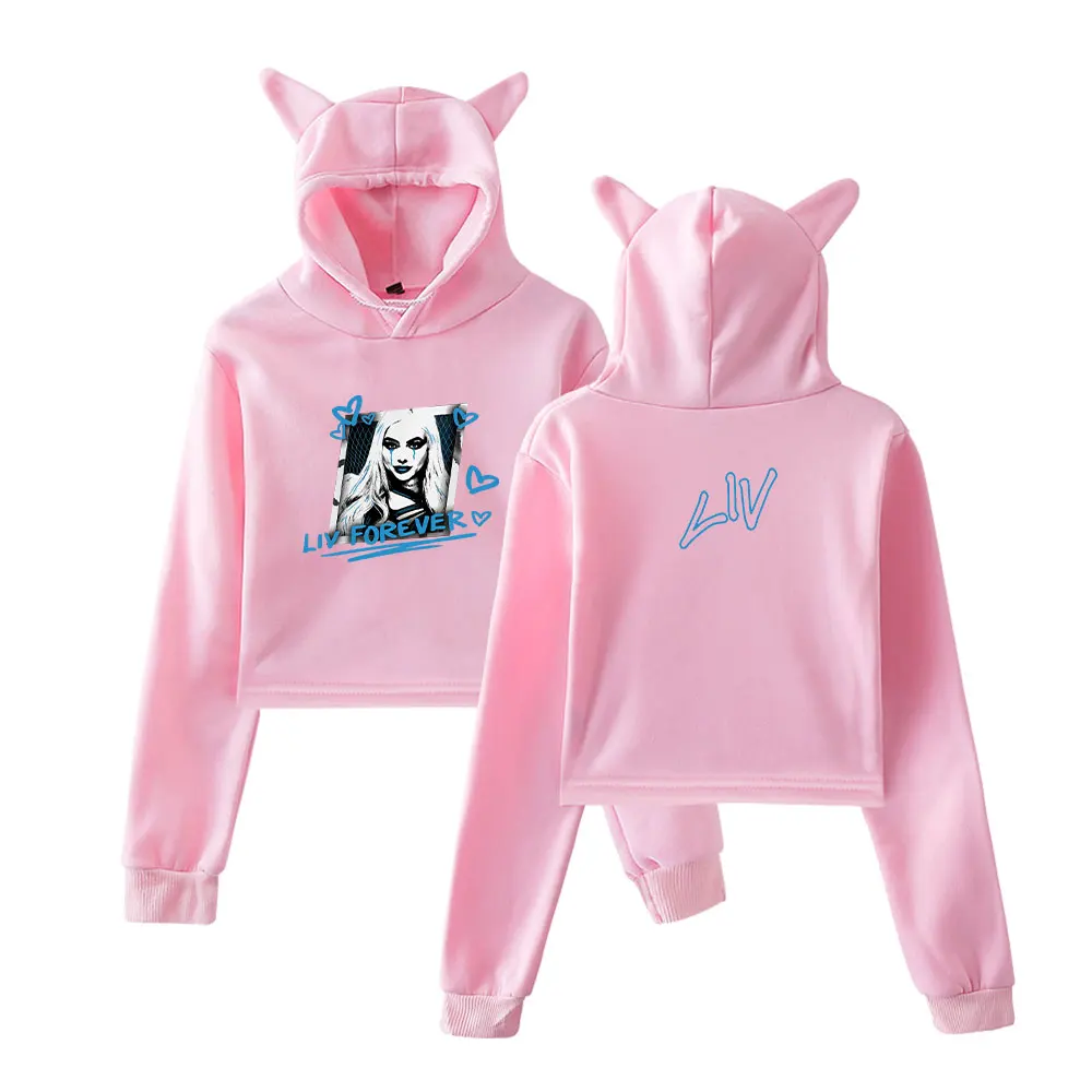 Liv Morgan Hoodie Vintage 90s Streetwear Hoodie Merch Hoodies Fashion Sweatshirts for Girls Cat Ear Crop women
