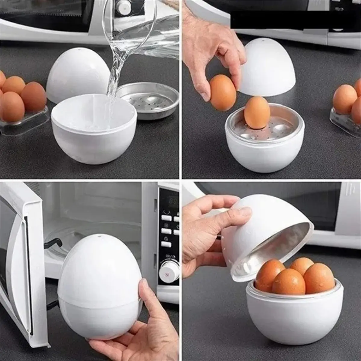 AT16 Capacity 4 Eggs Microwave Egg Pot Easy and Fast 5-Minute Hard or Soft Cooking Kitchen Cooking Tools