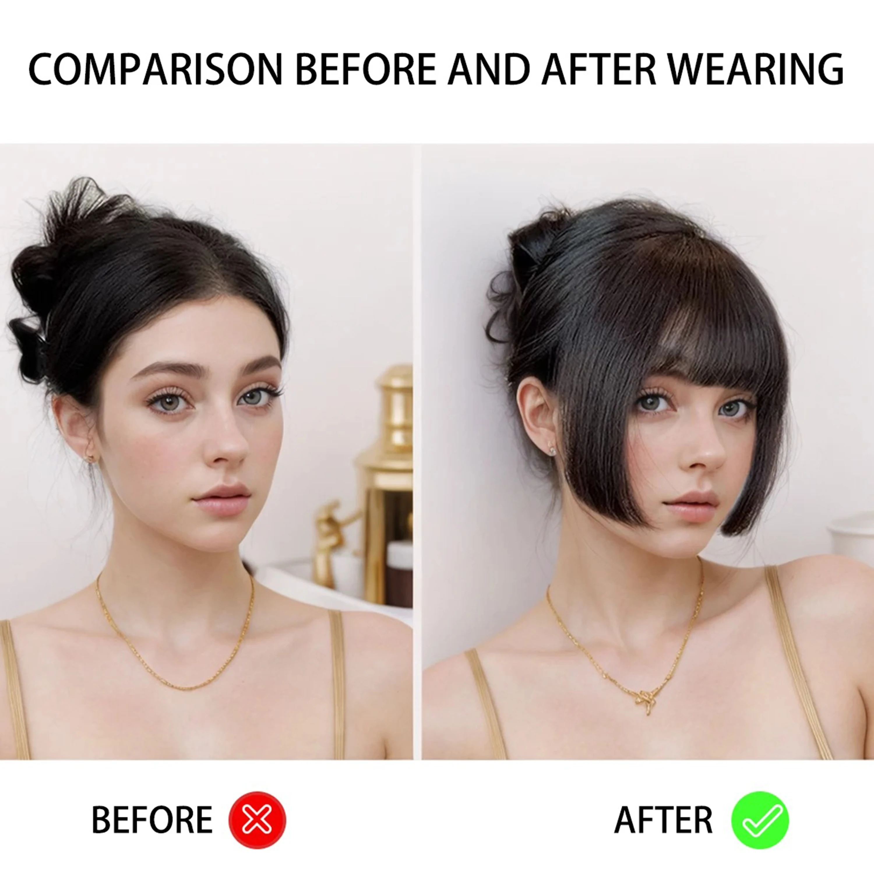 Künstliche Ponyfransen Haarstyling-Werkzeuge Clip-In Haarverlängerung Synthetisches Haar Falscher Pony Natürlicher Haaransatz für Frauen Clip-In Ponyfransen – Detail 14