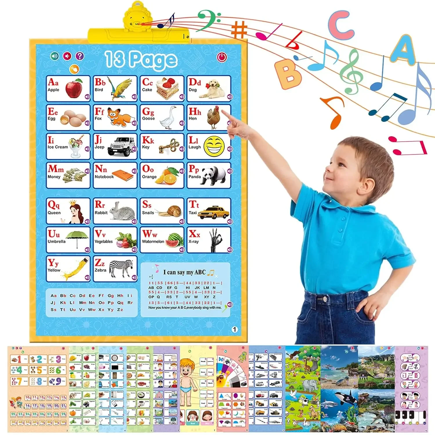 Electronic Interactive Alphabet Wall Chart Talking ABC 123s Animals Vegetables Fruits Body Shape Music Educational Posters Board