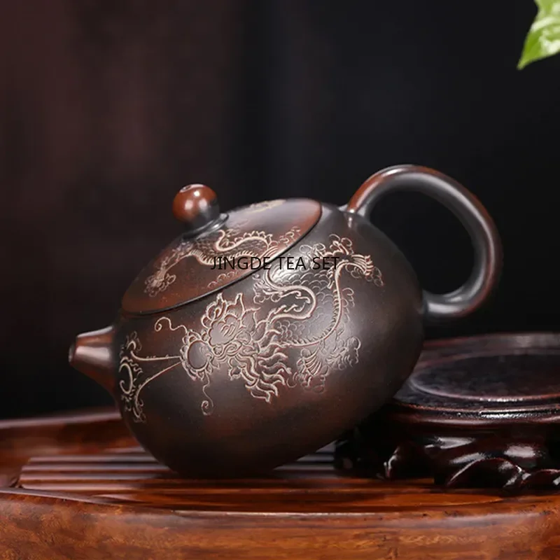 

190ml Retro Filter Teapot Yixing Purple Clay Teapot Home Dragon Pattern Xishi Teapot