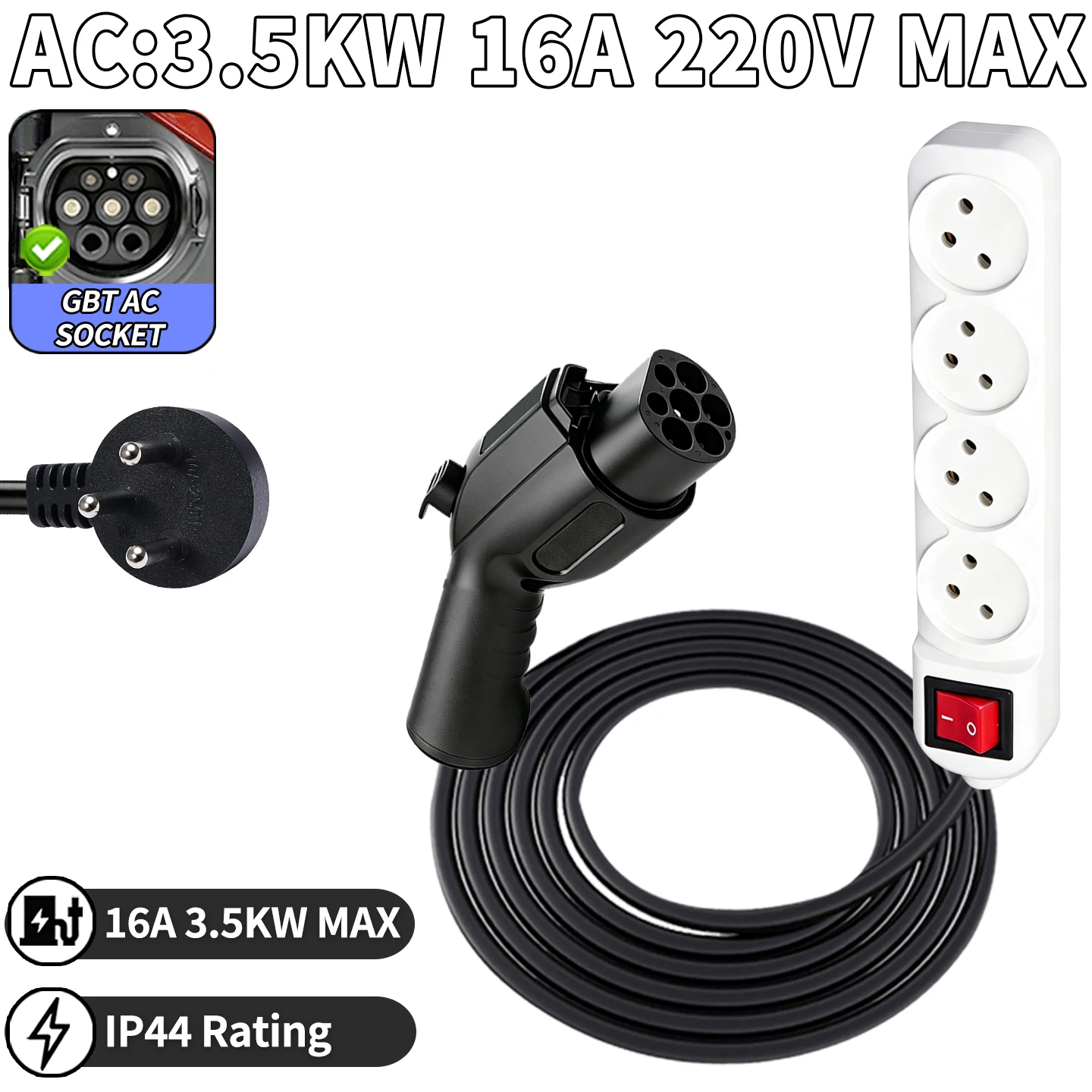 GBT V2L EV Discharge Adapter 16A 3.5KW US UK IL EU Socket for Imported Chinese BYD Electric Vehicle (Car Must Support V2L)