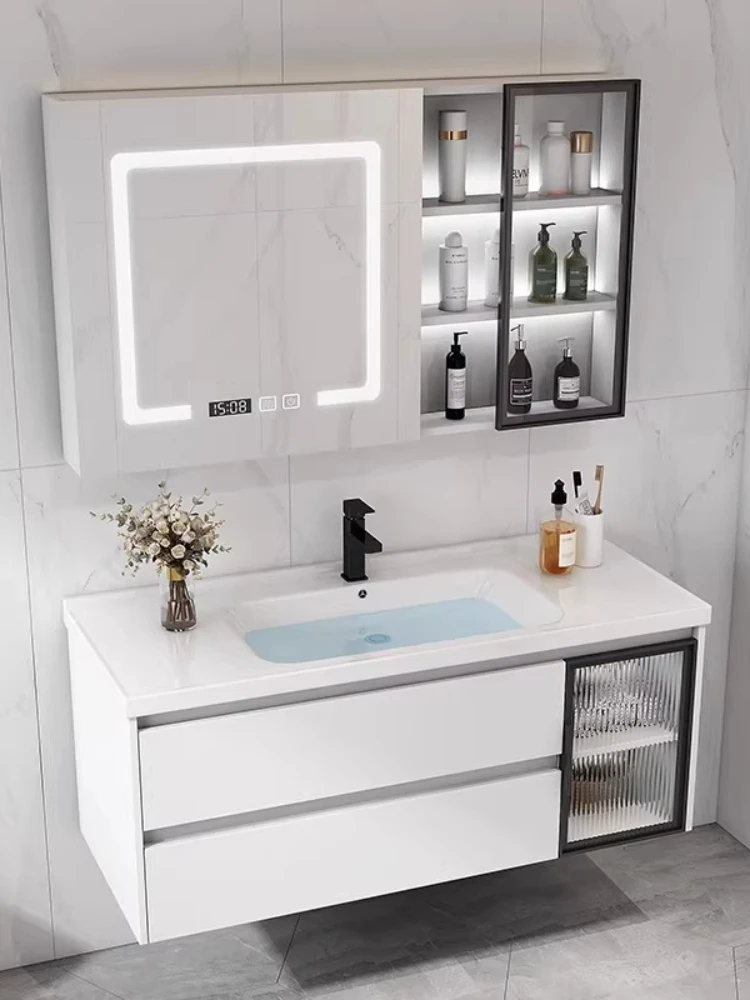 

Современный керамический встроенный шкаф для ванной комнаты с умным зеркальным шкафчиком и умывальником