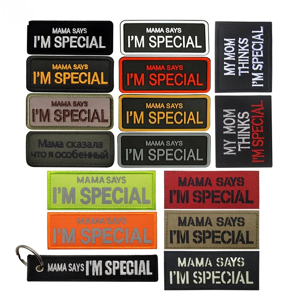 MAMA SAYS I\'M SPECIAL Embroidered Hook&loop Patches Tactical Armband Reflective Morale Badge Luminous Backpack Sticker