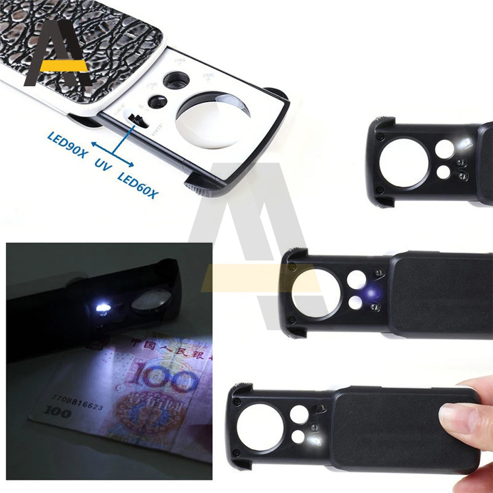 Loupe de bijoux avec lumière LED, 30X 60X 90X Loupe de bijoux avec lumière LED, Lentille optique pour diamant