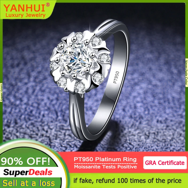 

Luxury PT950 Platinum Ring Bridal Bouquet 1 Carat Diamond Moissanite Rings Women High Quality Wedding Jewelry Gift of Love