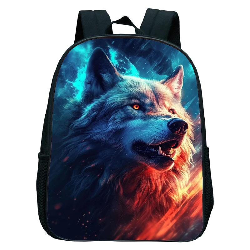 Bunte Wolf 3D-Druck Schult asche Kindergarten Rucksack für Jungen Mädchen Kinder Yin Yang Wolf Bücher tasche Kinder täglich Rucksack Minit aschen