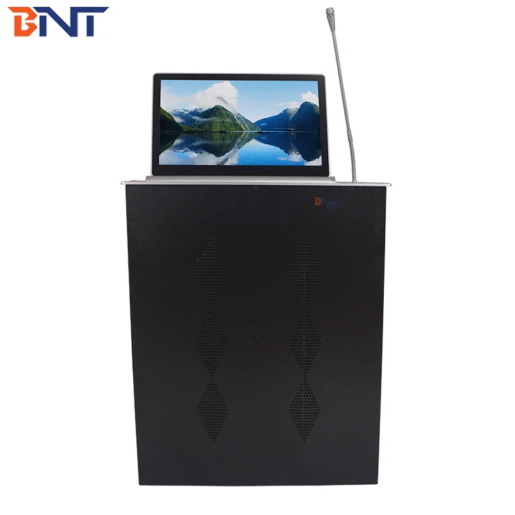 15.6-Inch Motorized Screen Audio Conference System with LCD Monitor Lift Mechanism Microphone Video Translation Functions