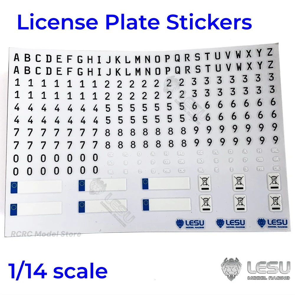 1/14th Toy Truck License Plate Sticker Number Plate Decoration For Tamiya LESU 1/14 RC Tractor Truck Parts Accessories ZK-K060