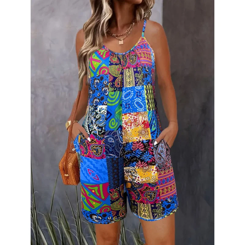 

Новый женский повседневный комбинезон с двойными карманами и принтом в европейском и американском стиле