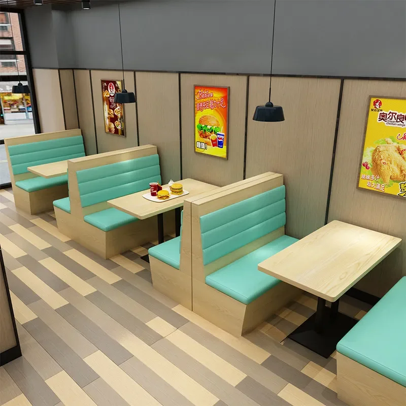 Simple Wall Card Seat Sofa Table and Chair Set for Dessert Milk Tea Shop Restaurant Snack Burger Noodle Store Booth Furniture