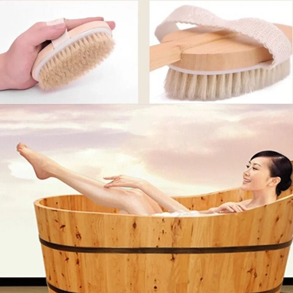 1Pc Wooden Detachable Long Handle Shower Body Brush Bathing Massage Back Body Exfoliating Brush Bathroom Wash Brush Bath Tools