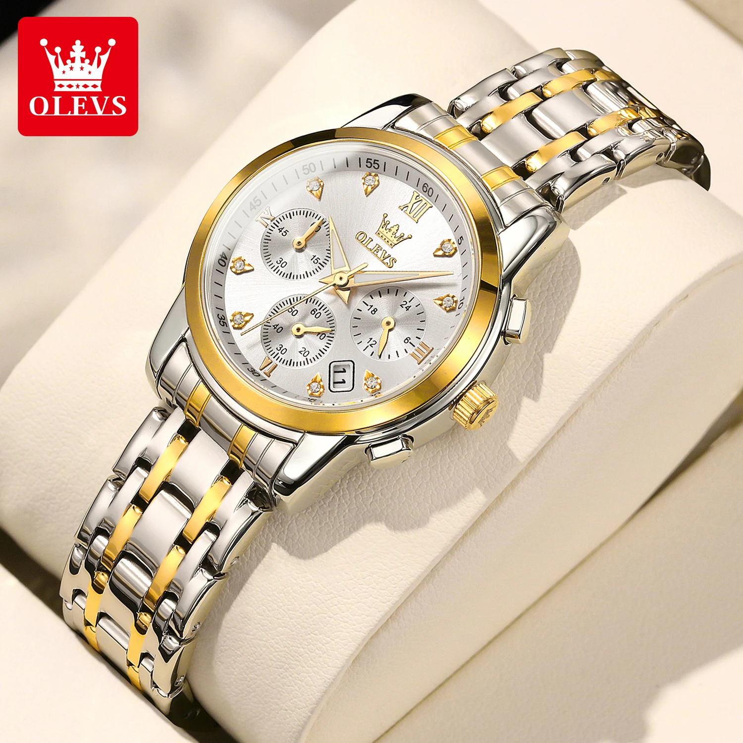 OLEVS 2858 Classic Elegant Women's Watch Top Brand Chronograph Waterproof Luminous Day Date Ladies Quartz Wristwatch
