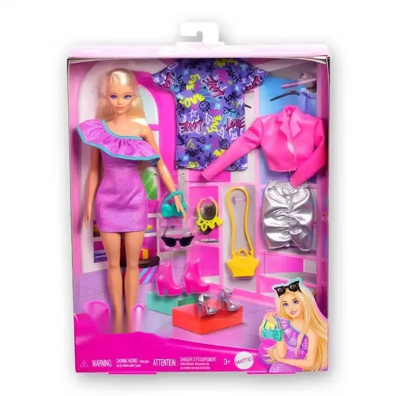 Nova caixa de presente da moda de boneca sorridente-brelho brilhante vestir-se brinquedo com roupas elegantes combinando presente de aniversário perfeito