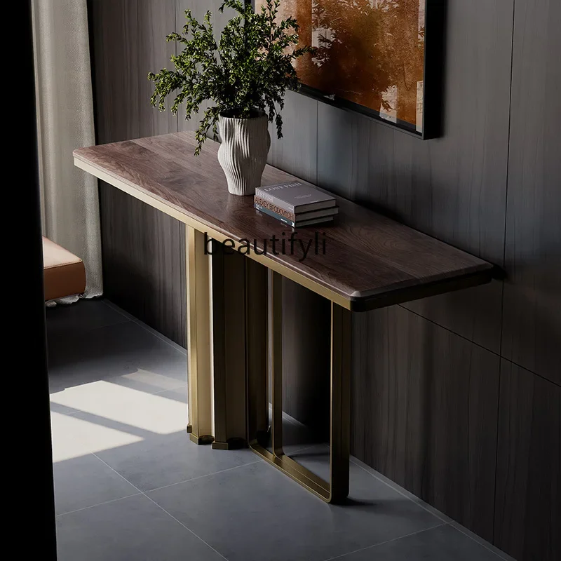 Chinese solid wood entrance table light luxury black walnut entrance platform middle hall case