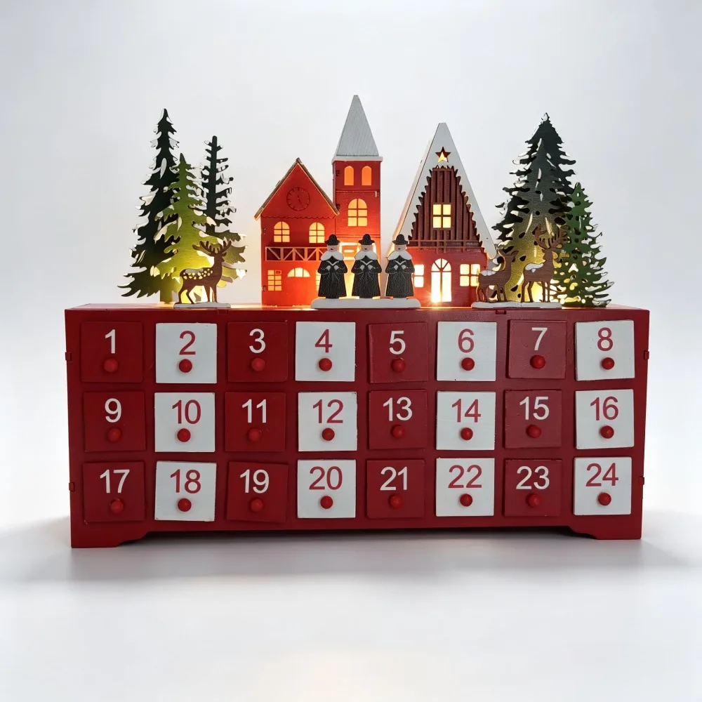 Christmas Wooden Christmas Arrival Calendar 24 Grid Countdown Pendant German Village Scene White Decorations Family Gifts
