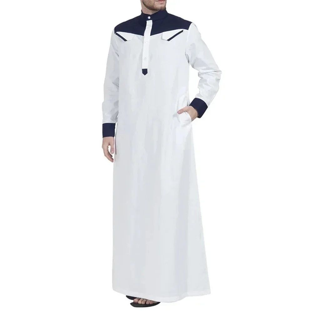 Men Loose Muslim Clothing Long Sleeve Arab Saudi Kaftan Jubba Long Tunic Robe Stand Collar Islamic Arabic Kaftan Men Abayas