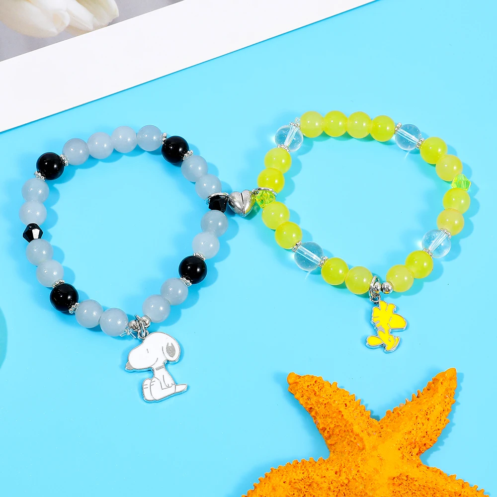 2-teiliges Snoopy und Woodstock Magnetisches Paar-Armband-Set, passende Perlen-Freundschaftsaccessoires – Detail 4
