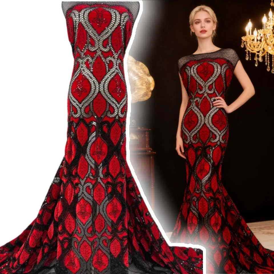 

Африканская бархатная кружевная ткань с блестками, нигерийская французская сетчатая кружевная ткань для шитья, 2026, высокое качество, свадебное платье AH1775