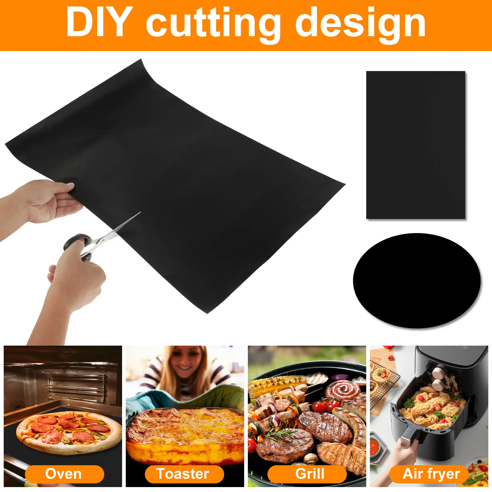 4pcs Oven Liners Grill Mat DIY Cuttable Non-Stick Oven Mat BBQ Grill Liners Reusable Barbecue Baking Liners Oven Protector Pad