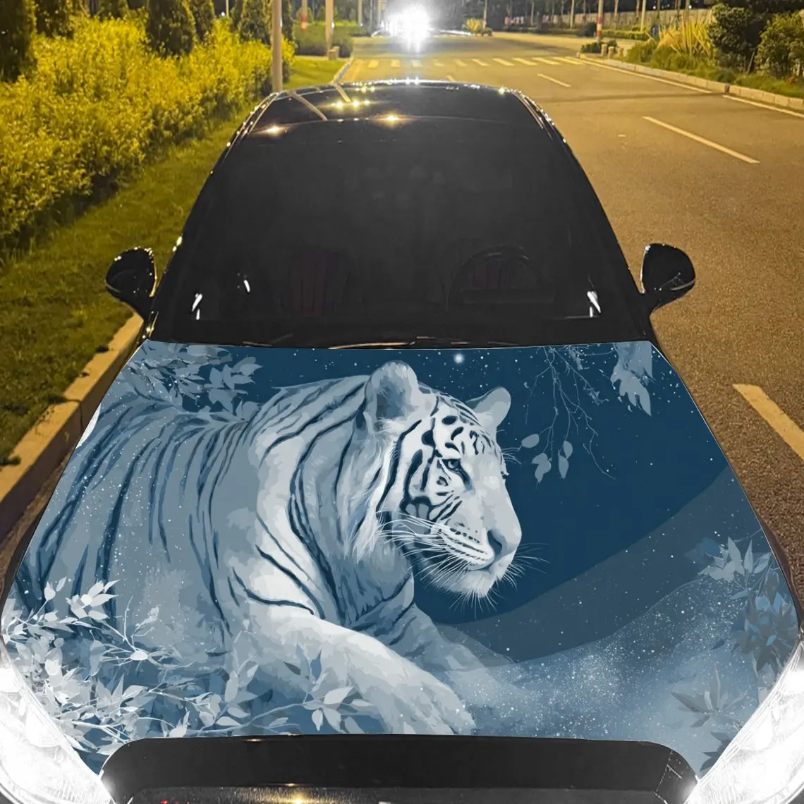 

Car Decal White Tiger with Cool Blue Artistic Background & Ferocious-Soothing Aesthetic Car Hood Sticker, Waterproof Self - Adhe