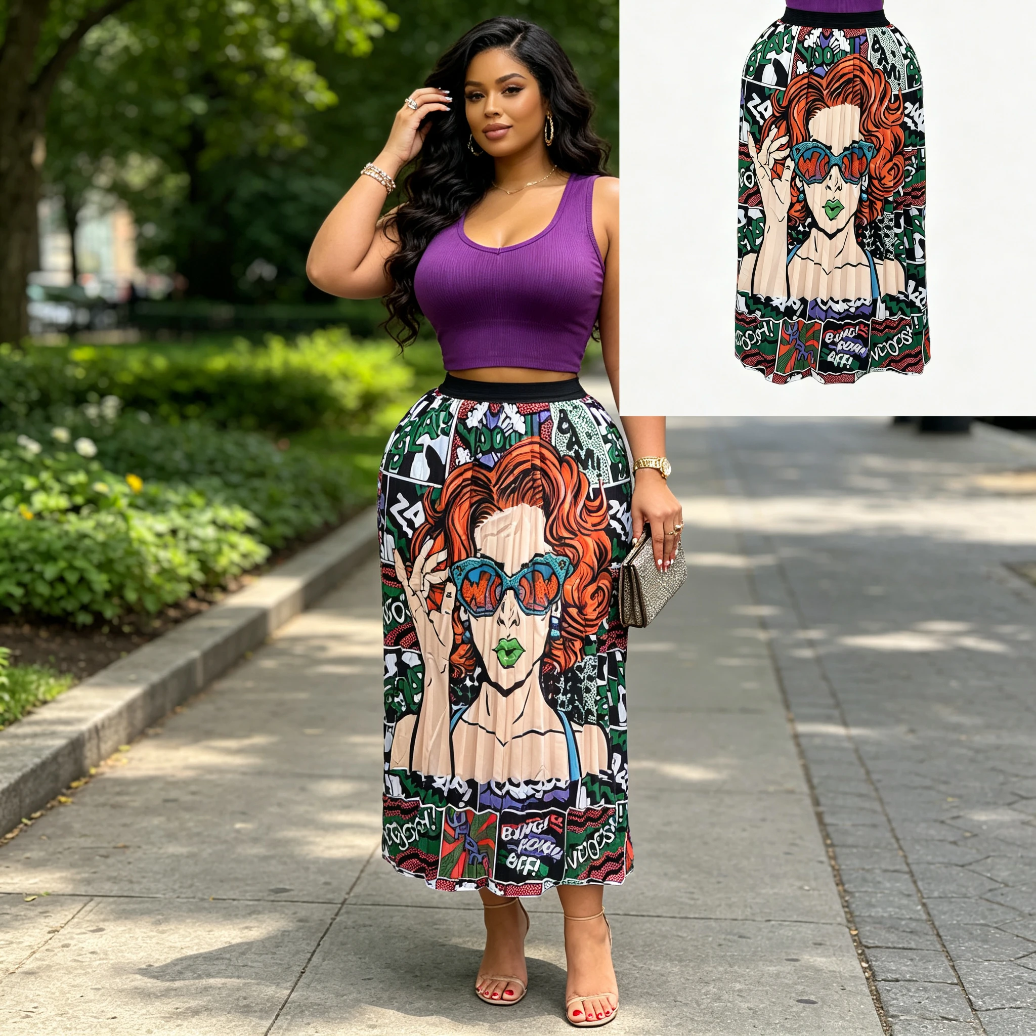 Women's Large Size Comic Headprint Dress Stylish New Cross-Border Suitable Fashionable Graphic Print Maxi Dress