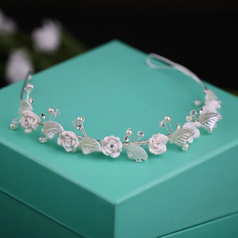 Trendy Flower Leaf Hairband Pearl Rhinestone Headband Hairband For Women Prom Bridal Wedding Hair Accessories Jewelry Headband