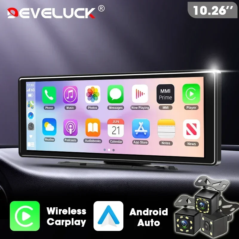 Lecteur vidéo sans fil Carplay et Android Auto, écran tactile, système intelligent, 5G, WiFi, AUX, FM, limitation de l'autoradio universelle 10.26 en effet