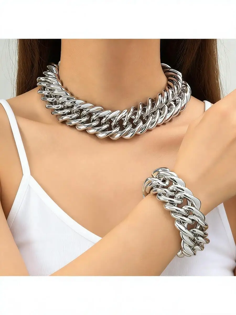 1pc Vintage Punk Style Iron Chain Necklace, Personalized Hip Hop Cuban Link Geometric Clasp Choker Necklace, Women's Party Gift
