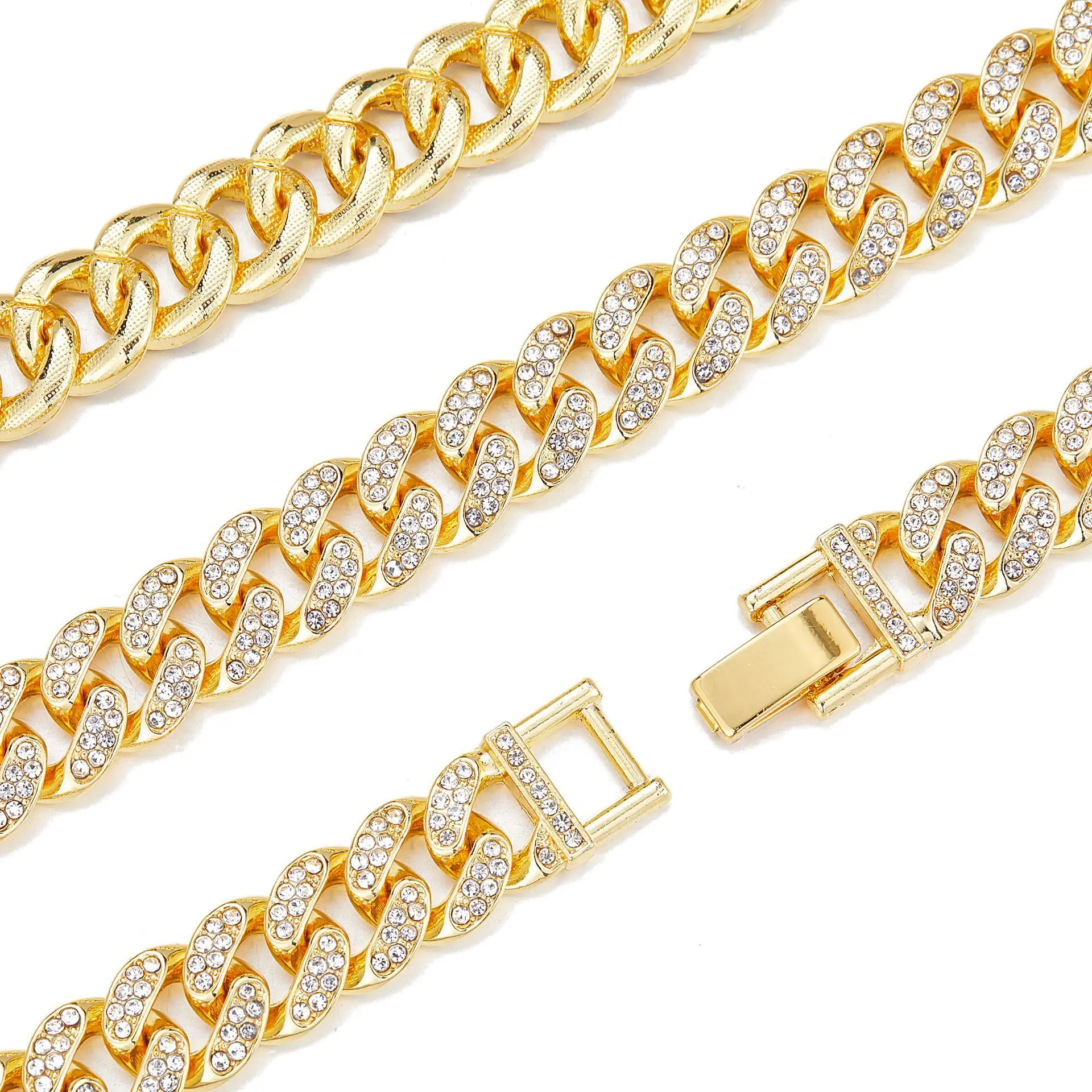 Hip Hop Gold Plated Chunky Cuban Chain Necklace Iced Out Cubic Zirconia Jewelry