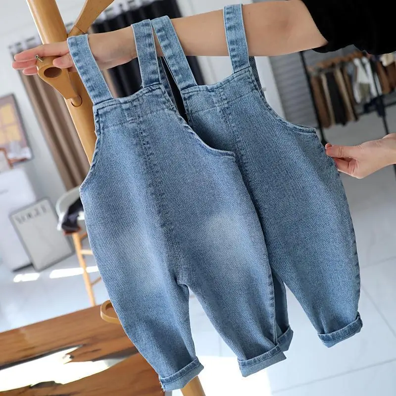 Baby Girls Jeans Pants Spring and Autumn Children\'s Denim Pants Boys and Girls Casual Denim Strap Pants 0-6 Years