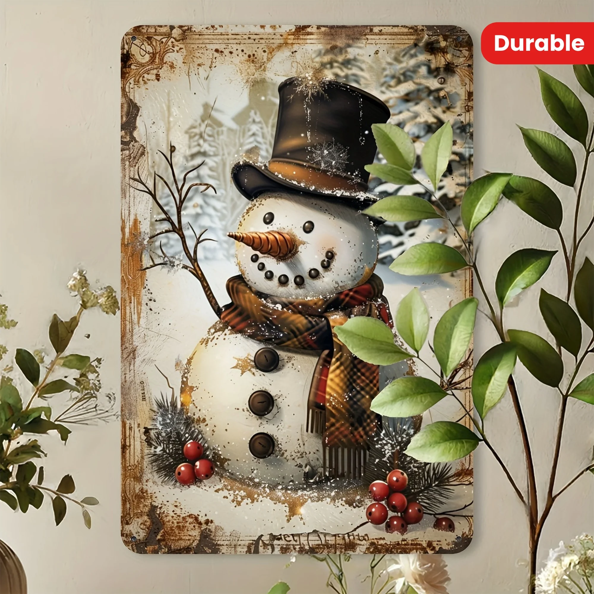 2D Flat Vintage Snowman Metal Painted Tin Sign - 8*12 Inches | Perfect for Christmas Decorations, Indoor And Outdoor | Durable I