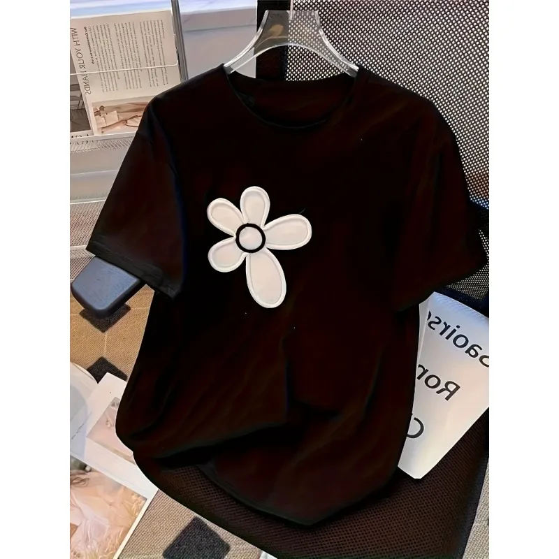 New Children's T-shirt 2026 Summer One Small Flower Pure Cotton Printed Men's and Women's Western Style Parent Child T-shirt