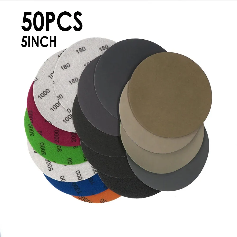 

50Pcs 5 Inch 125mm Waterproof Sanding Discs Hook & Loop Silicon Carbide Sandpaper Wet/Dry 400 -3000 Grit for Polishing Grinding