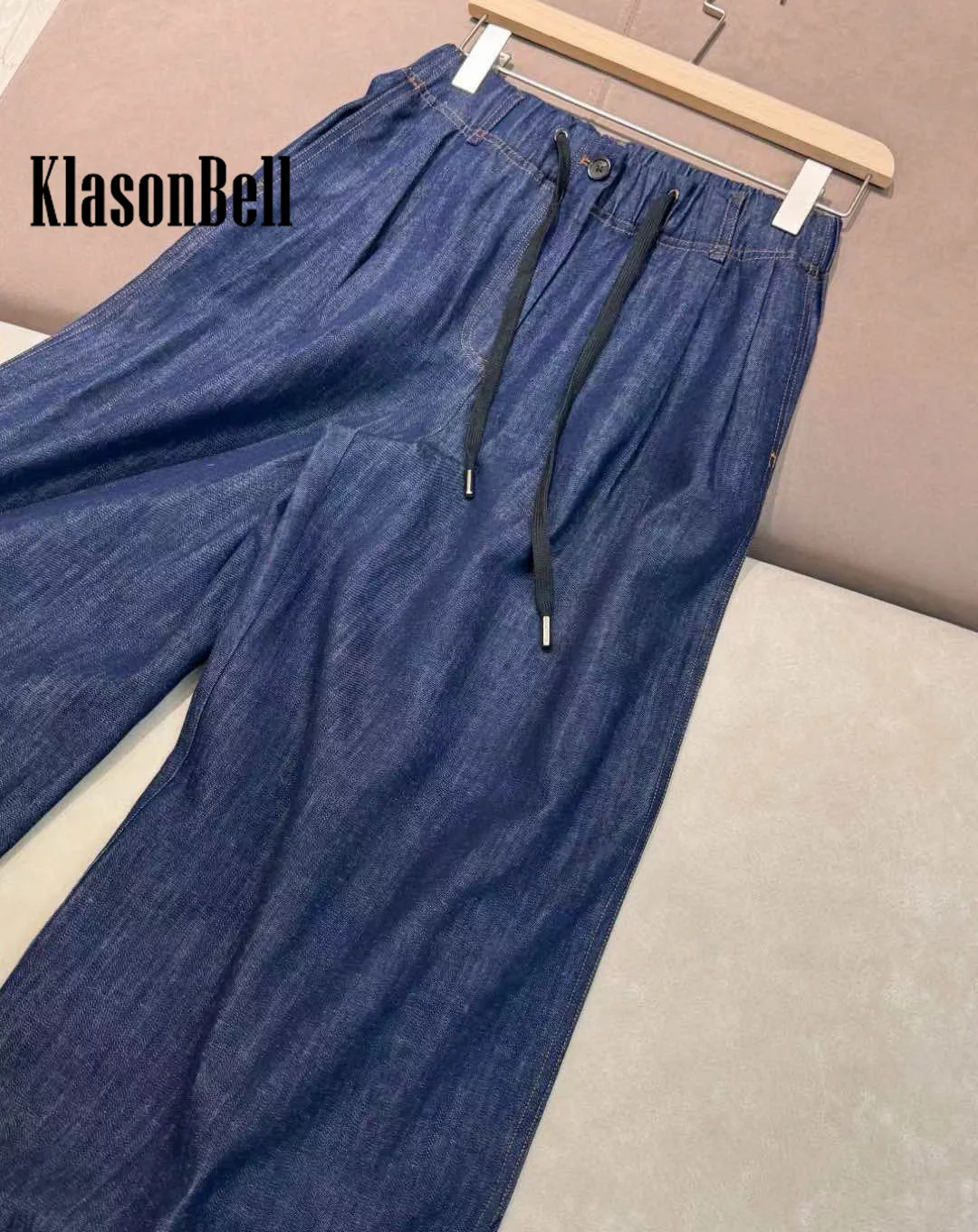 1.10 KlasonBell-Chaqueta corta con solapa y cremallera y cadena de cuentas o pantalones de pierna ancha o Falda Midi plisada de cintura alta, conjunto informal de mezclilla para mujer