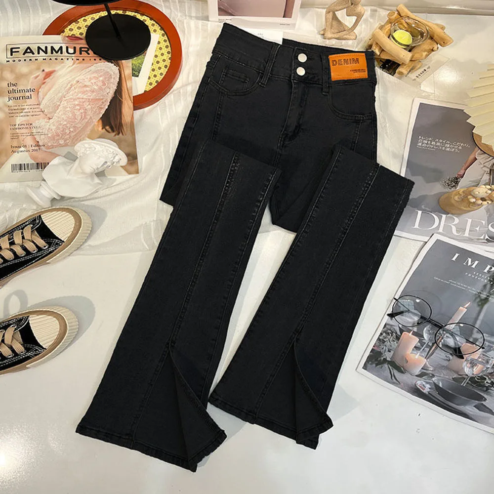 Solid Color Jeans Women High Waist Flare Jeans Slim Fit Stretch Denim Micro Flare Long Trousers Streetwear Y2K Casual Pants